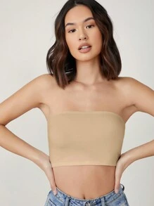SHEIN BASICS Ladies' Solid Color Bandeau Top/Summer - Apricot - View 10