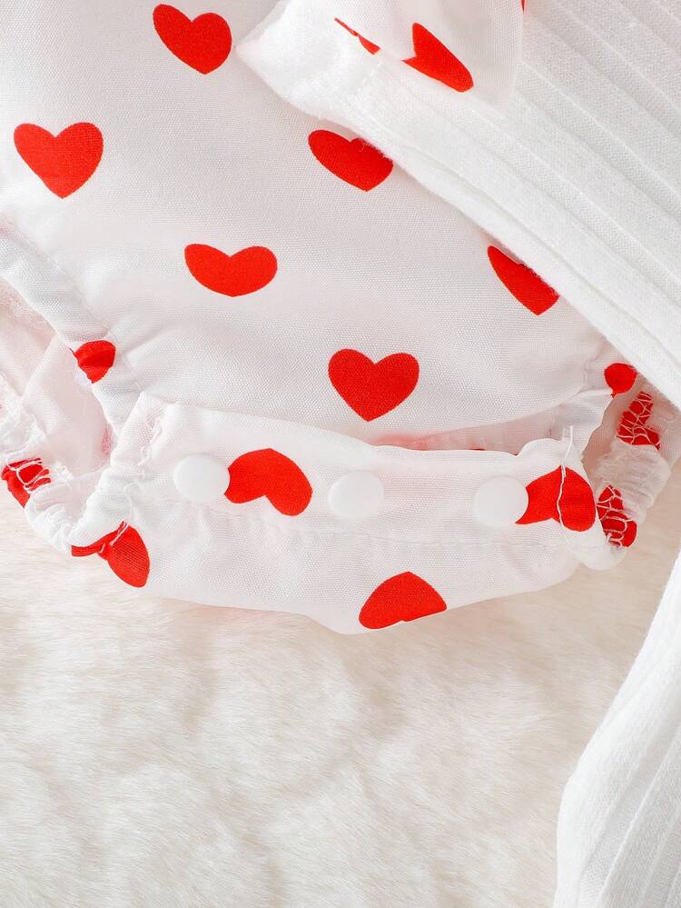 Baby Girl Allover Heart Print Crisscross Back Bodysuit & Headband Without Sock