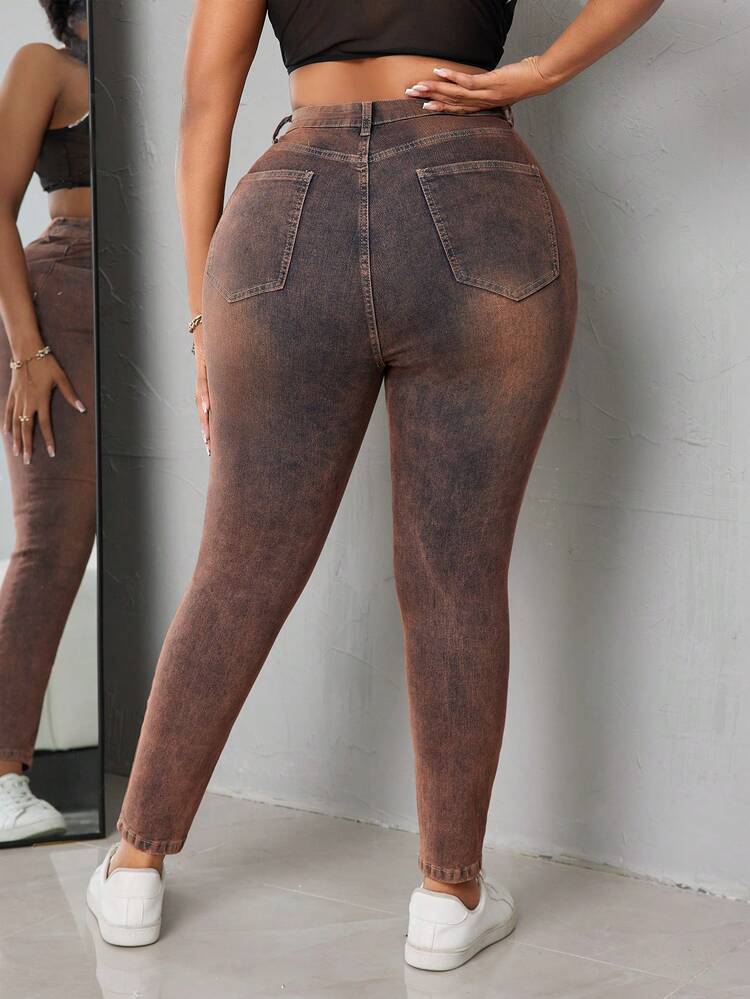 SHEIN EZwear Kích thước lớn Của phụ nữ Thon gọn Quần denim - Màu tím - Xem 2