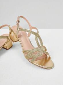 Styleloop Champagne Women's Thick High Heel Open Toe Round Toe Sandals, French Style Resort Season High Heel Sandals For Summer Vacation Shoes Summer Boho Feels Vintage Cottagecore Frenchy Shoes Spring Shoes Spring Break Easter