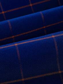 Men Plaid Print Blazer & Waistcoat & Suit Pants - Navy Blue - View 3