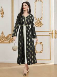 Al Najma Women's V-Neck Long Sleeve Dress Fall Cloth For Women - Multicolor - View 7