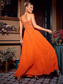 Glamaker Women'S Sequin Patchwork One Shoulder Sleeveless Dress - Orange - View 2