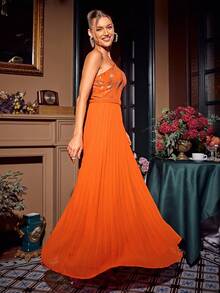 Glamaker Women'S Sequin Patchwork One Shoulder Sleeveless Dress - Orange - View 4