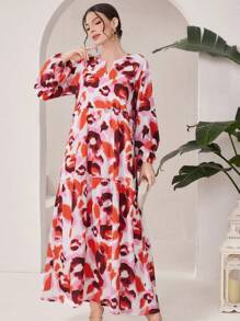 Mulvari Tie-Dye Notched Neckline Dress