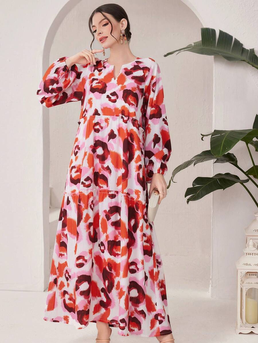 Mulvari Tie-Dye Notched Neckline Dress