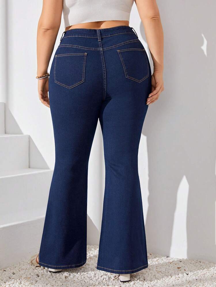 Plus Size Solid Color Flared Jeans
