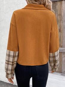 SHEIN LUNE Women's Lapel Collar Splice Jacket - Brown - View 2