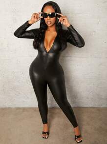 Slaydiva 女性無背連帽緊身衣跳躍裝 - 黑色 - 查看 4