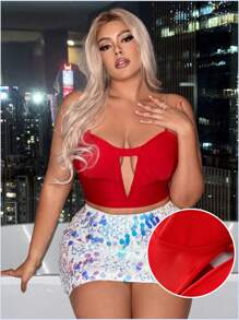 SHEIN SXY Top tubo con corte hueco y vendaje sexy para mujeres de talla grande para el Día de San Valentín - Rojo - Ver 2
