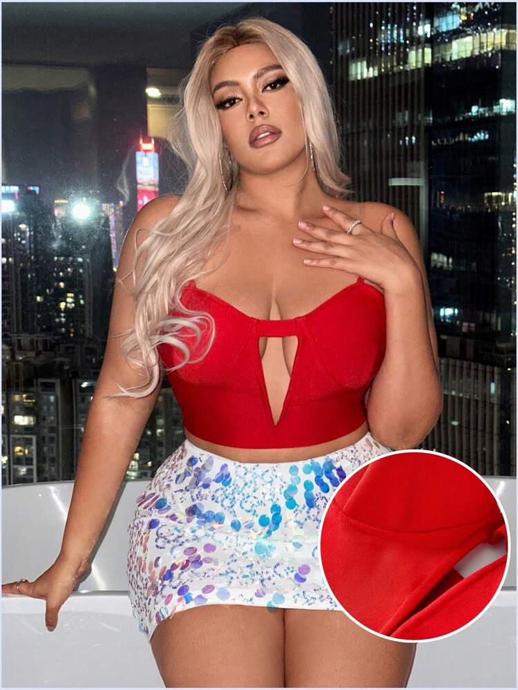 Plus Size Women's Valentines Sexy Hollow Out Tube Bandage Top