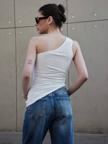 SHEIN Essnce One Shoulder Commuting & Casual Tank Top For Summer - White - View 4