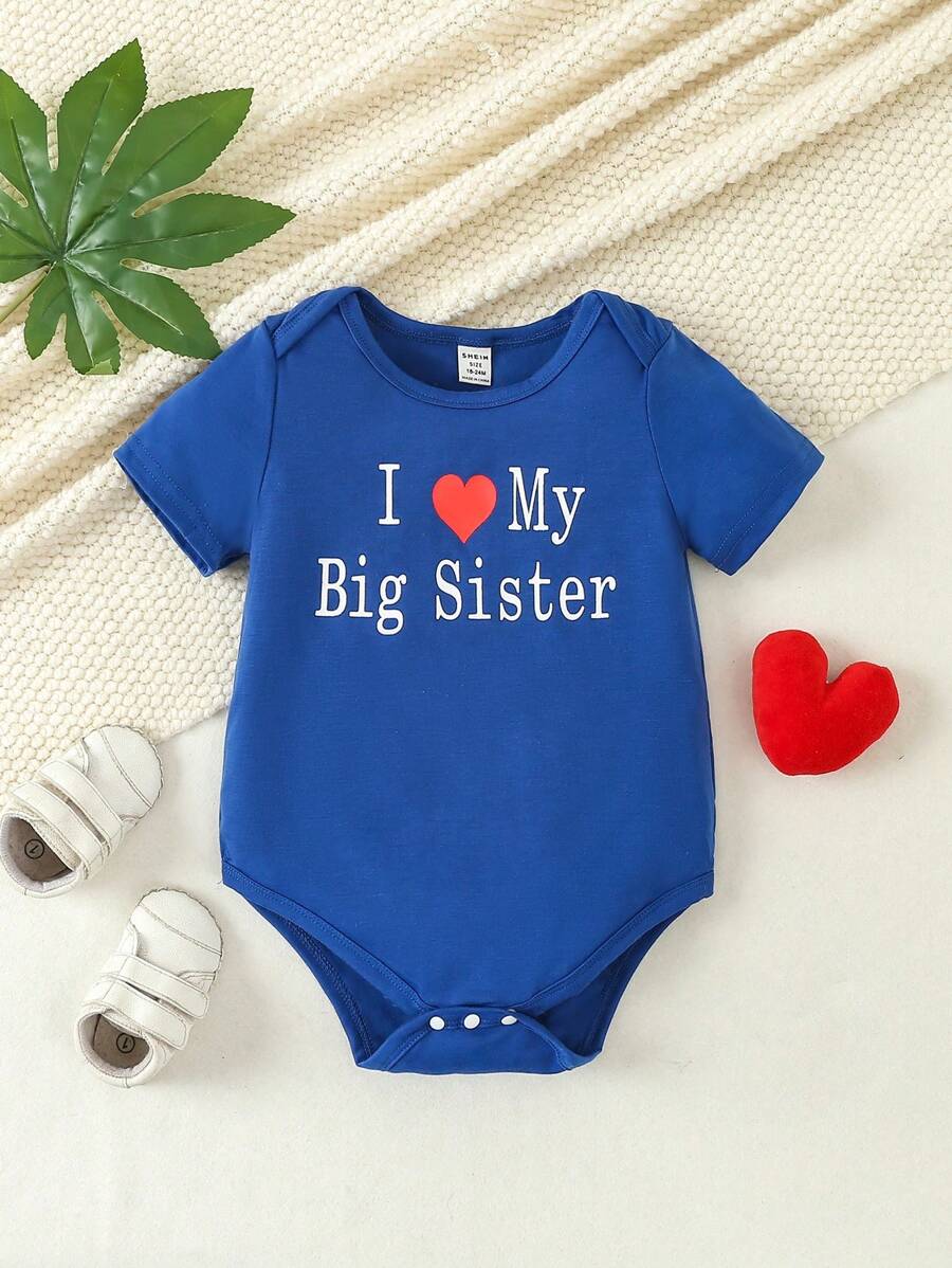 Baby Boy Short Sleeve Bodysuit With "I Love My Big Sister" Print - Blue - View 1