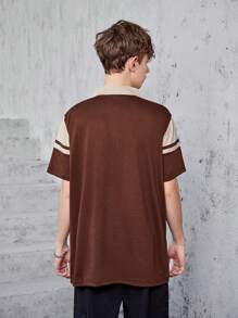 Teenagers (Male) Contrast Color Bear Embroidered Button Half Cardigan Polo Shirt - Multicolor - View 2