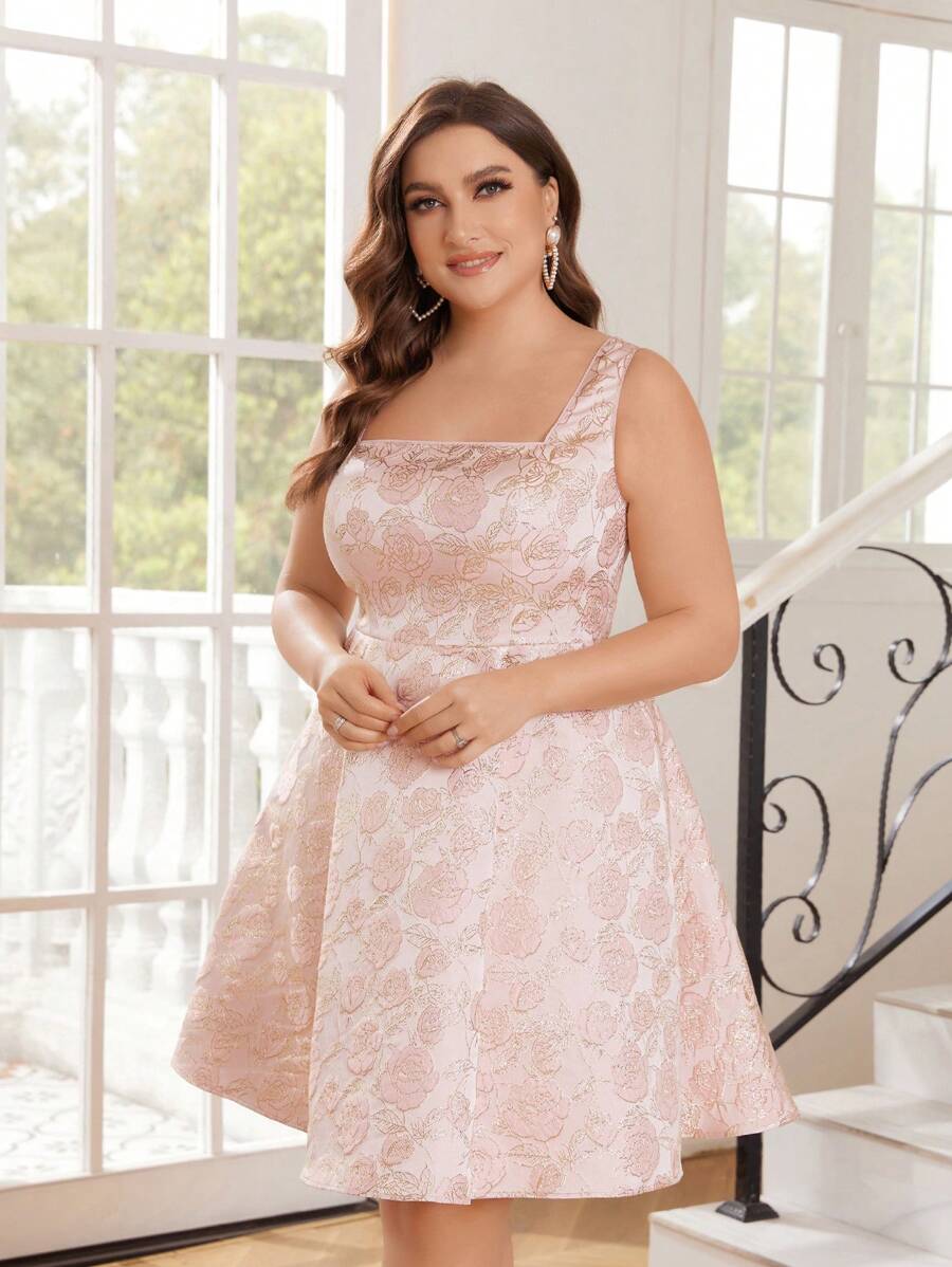 SHEIN Belle Rozmiar Plus Luksusowy Złoto I Srebrny Nitka Żakard Elegancki Sukienka koktajlowa - Wielokolorowe - Zobacz 1