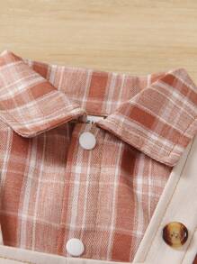 SHEIN 男寶寶格紋短袖襯衫和短款連身褲休閒裝 - 彩色 - 查看 3