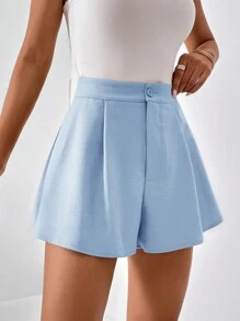 SHEIN Essnce 純色休閒短褲 - 藍色 - 查看 3