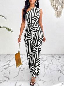 SHEIN Slayr In Địa lý Một bờ vai Áo liền quần - màu đen - Xem 4