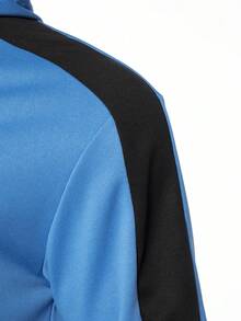 Manfinity Sport Corelite Men Contrast Side Seam Drawstring Sports Hoodie & Sweatpants, Athletic Suit, Tracksuit Workout Set - Blue - View 5