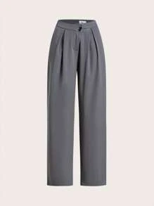 SHEIN Privé Ladies' Pleated Trousers - Grey - View 2