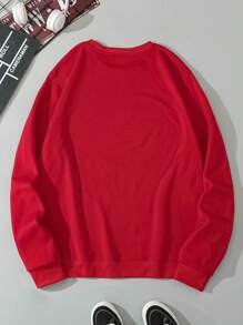 Men's Cartoon Slogan Printed Sweatshirt - Red - View 2