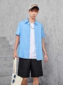 Conjunto De Dos Piezas De Camisa De Manga Corta Y Shorts De Color Sólido Para Adolescentes