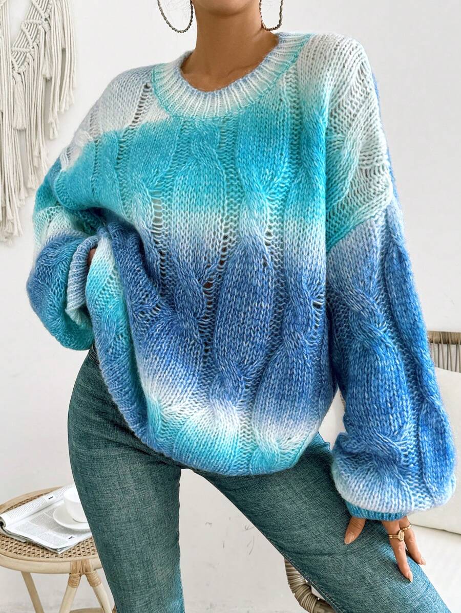 SHEIN LUNE 女士渐变灯笼袖针织套头衫秋冬毛衣 - 彩色 - 查看 1