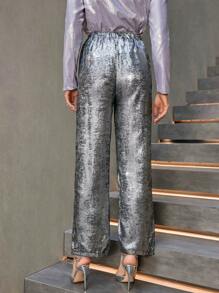 GENKIRA Của phụ nữ Da giả Eo đàn hồi Quần - Bạc - Xem 2