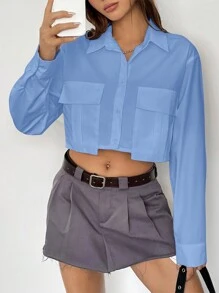 SHEIN EZwear Camisa De Manga Larga Con Botones Medio