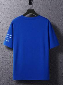 Manfinity Homme Men Letter Graphic Printed Short Sleeve T-Shirt, Boyfriend Gift, For Going Out - Blue - View 2