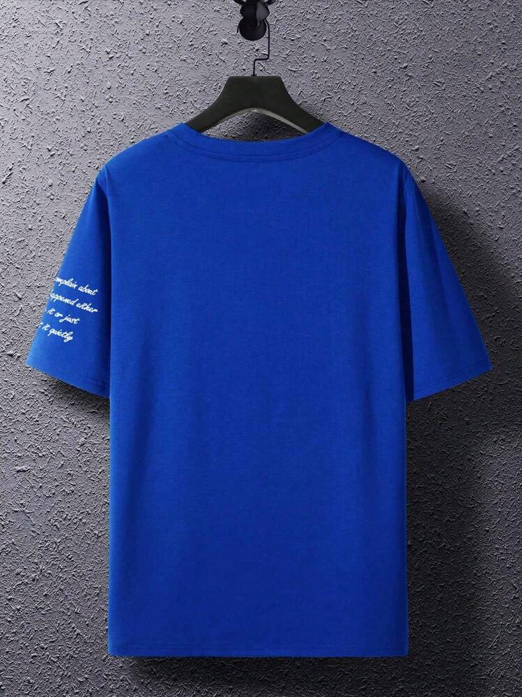 Manfinity Homme Men Letter Graphic Printed Short Sleeve T-Shirt, Boyfriend Gift, For Going Out - Blue - View 2