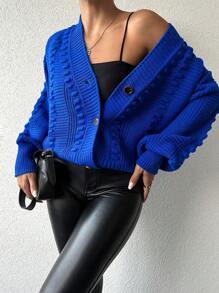 EURMUSE Women'S Solid Color Drop Shoulder Cardigan With Open Front - Blue - View 5