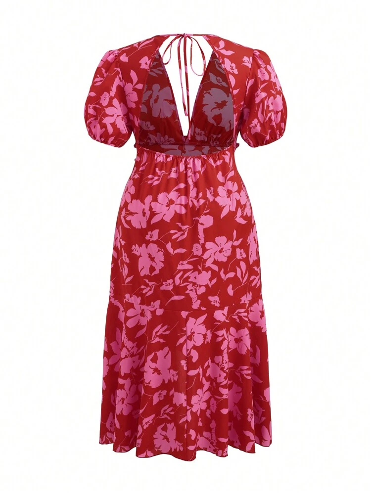 Plus Size Women's Floral Print Strappy Back Dress