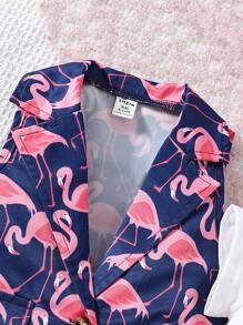 Conjunto De 3 Piezas Para Niña Bebé Que Incluye Camiseta Casual, Chaleco Con Diseño De Flamencos E Shorts