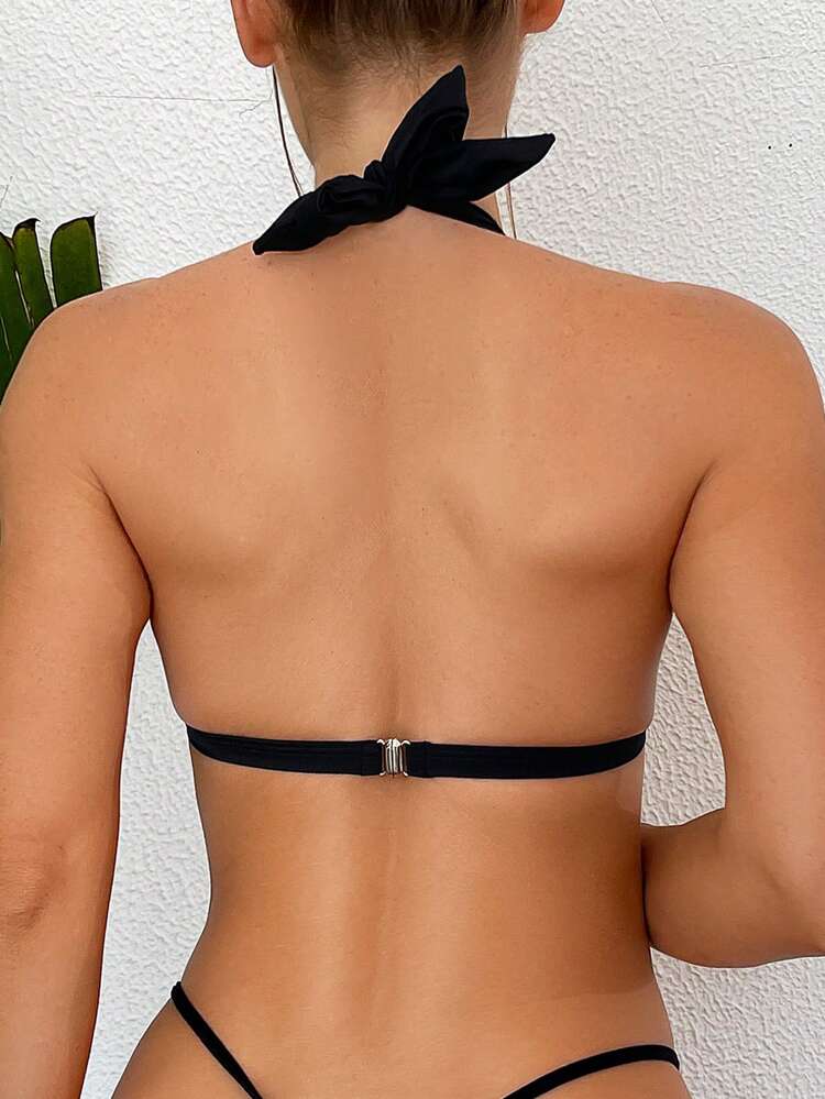 Summer Women'S Solid Color Halter Neck Bikini Top