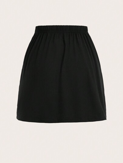 Women's Solid Color Elastic Waist Casual Pleated Mini Skirt