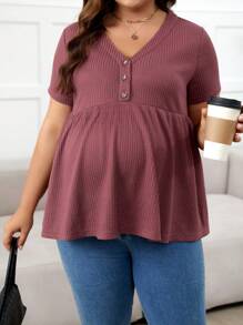 SHEIN Pregnant Women'S Plus Size V-Neck Short Sleeve T-Shirt For Maternity