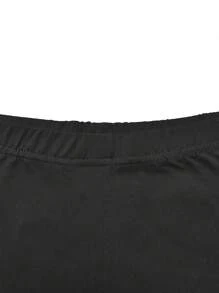 Women Solid Color Crew Neck Casual Short Sleeve T-Shirt And Pants Set - Black - View 4