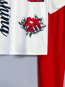 SHEIN 2入組/套青少年男孩字母印花短袖t恤和褲子套裝 - 彩色 - 查看 4