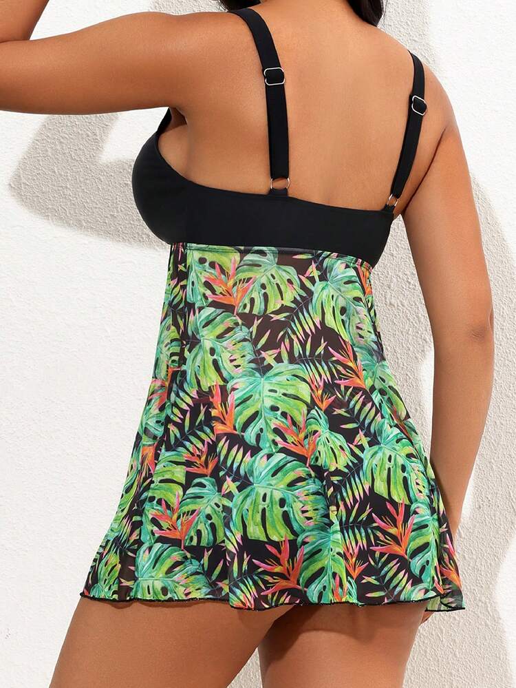 Summer Women'S Casual Tropical Plant Print Cami Tankini