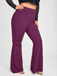 SHEIN SXY Plus Size Solid Color Knitted Flared Pants - Red Violet - View 4
