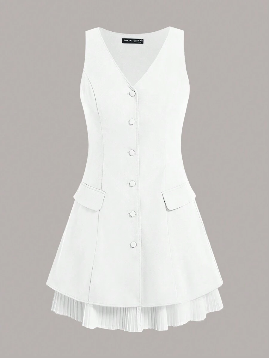 COSMINA 女性無袖白色休閒西裝連身裙 - 白色 - 查看 1