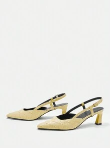 Scarpe Da Mulo Senza Schienale Di Media Altezza Con Tacco Grosso E Punta A Punta Beige Alla Moda Da Donna - Bianco - Visualizzare 3