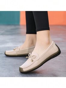 女式時尚蝴蝶結裝飾平底鞋 - 米色 - 查看 3