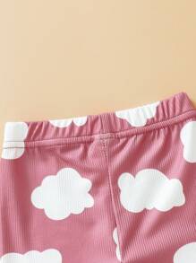 Baby Girl Cartoon Eyelash & Cloud Print Long Pants And Long Sleeves Snug Fit Homewear Set - Dusty Pink - View 5