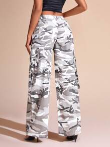 SHEIN BAE 貨物迷彩圖案牛仔褲 - 淺灰色 - 查看 2