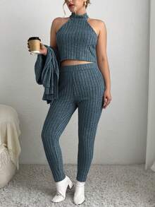 SHEIN Essnce 大尺碼純色針織2入組套裝 - 水鴨藍 - 查看 6