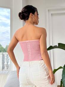 SHEIN EZwear 女士空心露肩針織上衣 - 粉色 - 查看 2