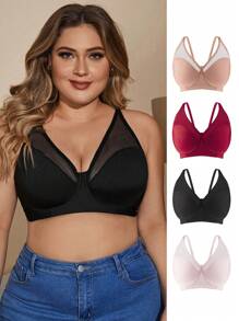 Plus Size Women's Mesh Splice Bra With Underwire , 5 Pcs - Multicolor - View 1