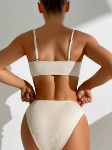 SHEIN Swim 女士纹理镂空比基尼套装婚礼夏季 - 米色 - 查看 2